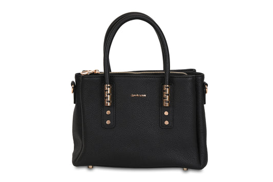 Ayana Black Pebble Grain Leather Small Handbag made by Dewi Maya front view available at the best boutique in Upstate South Carolina Spartanburg Greenville Dewi Maya Boutique