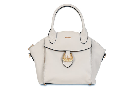 Bali Pebble Grain Leather Cream White Handbag made by Dewi Maya front view available at the best boutique in Upstate South Carolina Spartanburg Greenville Dewi Maya Boutique