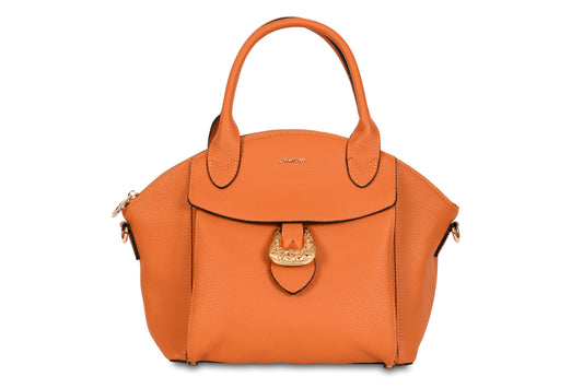 Bali Pebble Grain Leather Orange Sunset Handbag made by Dewi Maya front view available at the best boutique in Upstate South Carolina Spartanburg Greenville Dewi Maya Boutique