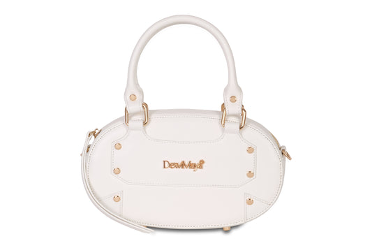 Jasmine White Leather Handbag Made by Dewi Maya front view available at the best boutique in Upstate South Carolina Spartanburg Greenville Dewi Maya Boutique