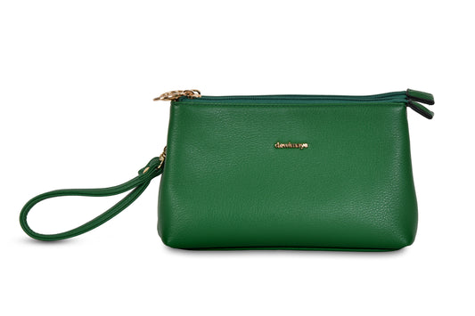 Liliana Green Pebble Grain Faux Leather Handbag Clutch Make up Pouch made by Dewi Maya front view available at the best boutique in Upstate South Carolina Spartanburg Greenville Dewi Maya Boutique