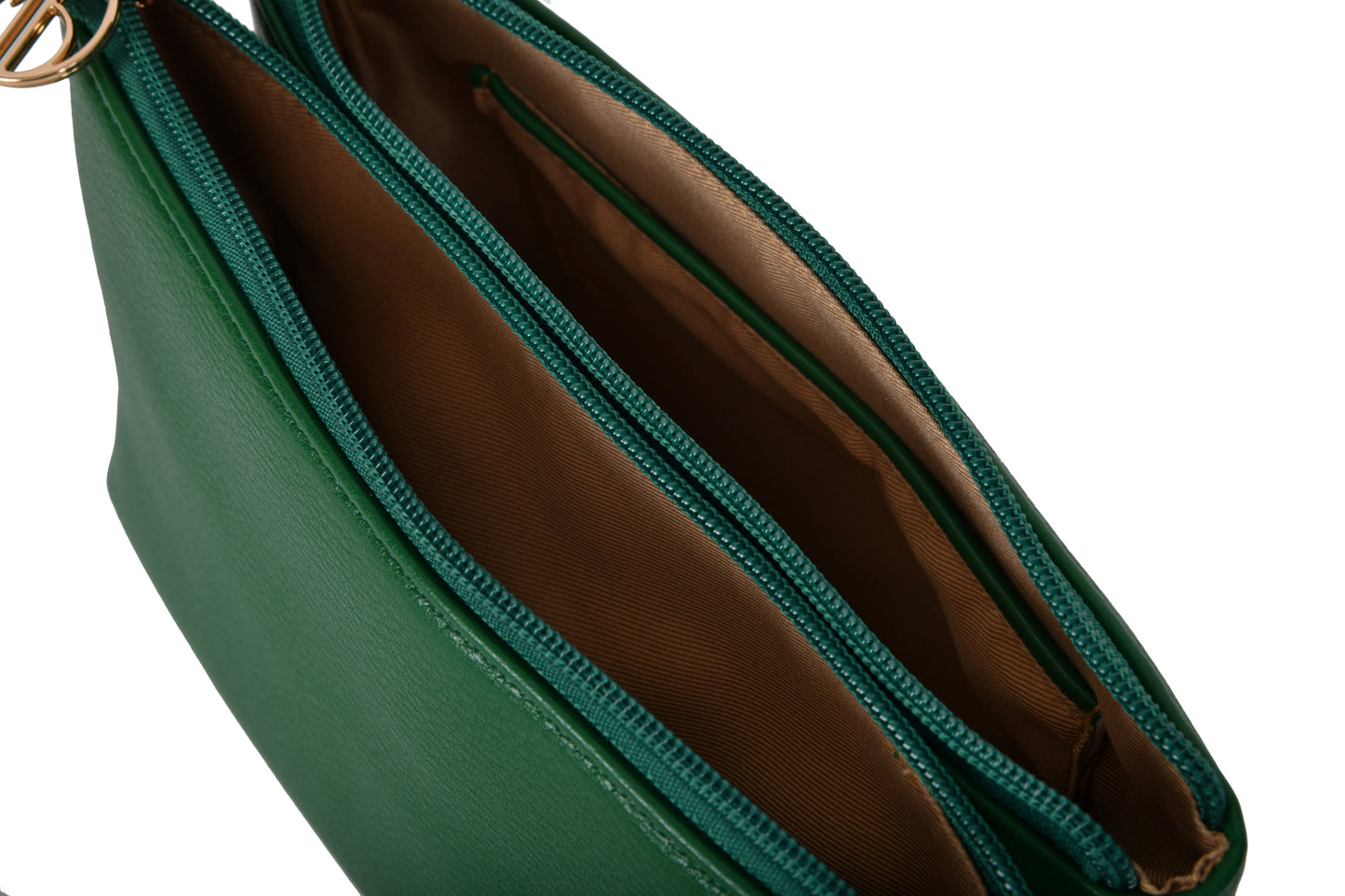 Liliana Green Pebble Grain Faux Leather Handbag Clutch Make up Pouch made by Dewi Maya dual compartments available at the best boutique in Upstate South Carolina Spartanburg Greenville Dewi Maya Boutique