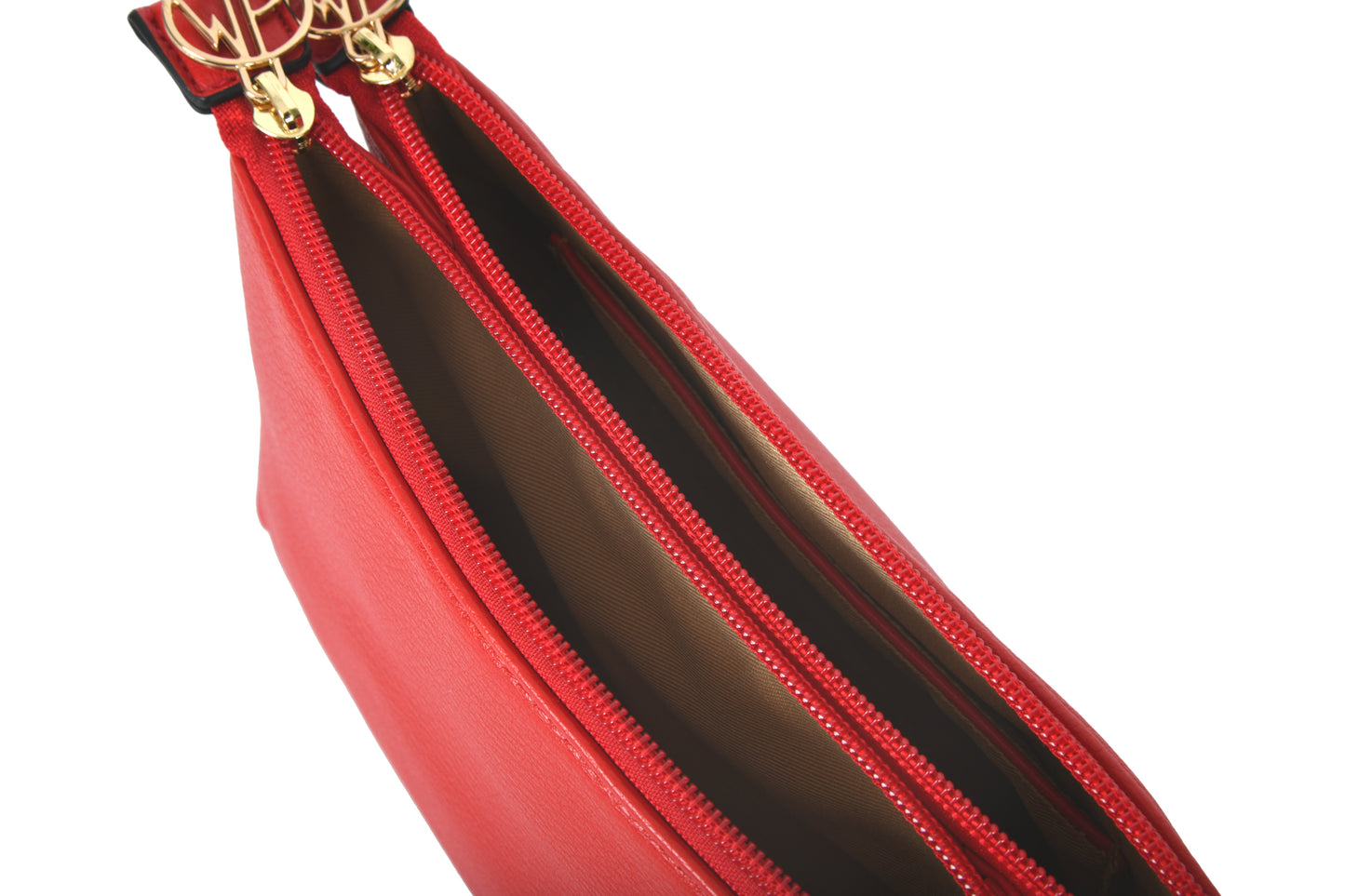 Liliana Red Pebble Grain Faux Leather Handbag Clutch Make up Pouch made by Dewi Maya dual compartments available at the best boutique in Upstate South Carolina Spartanburg Greenville Dewi Maya Boutique