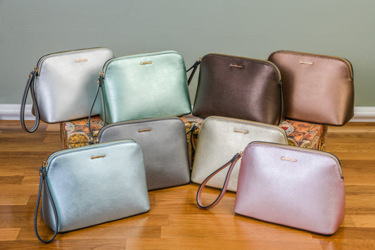 Metallic Make Up Cosmetic Pouch Bag made by Dewi Maya various colors available at the best boutique in Upstate South Carolina Spartanburg Greenville Dewi Maya Boutique