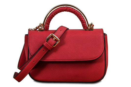 Mini Crossbody Pebble Grain Faux Leather Scarlet Red Handbag made by Dewi Maya front view available at the best boutique in Upstate South Carolina Spartanburg Greenville Dewi Maya Boutique