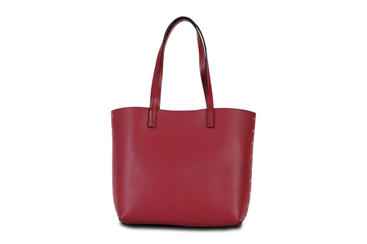 Rowi Pebble Grain Faux Leather Scarlet Red Tote Bag Handbag made by Dewi Maya front view available at the best boutique in Upstate South Carolina Spartanburg Greenville Dewi Maya Boutique