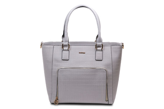 Tiara Faux Leather Gray Tote Bag Handbag made by Dewi Maya front view available at the best boutique in Upstate South Carolina Spartanburg Greenville Dewi Maya Boutique