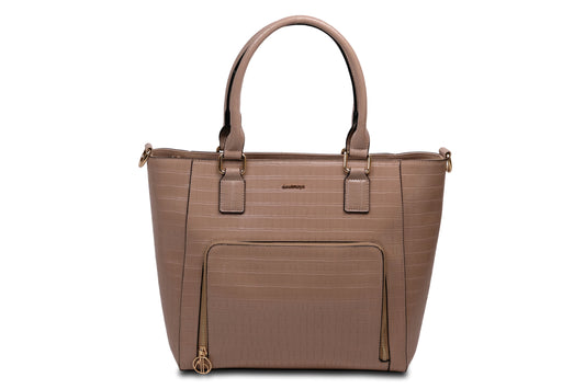 Tiara Faux Leather Light Brown Tote Bag Handbag made by Dewi Maya front view available at the best boutique in Upstate South Carolina Spartanburg Greenville Dewi Maya Boutique