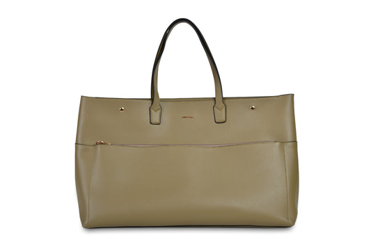 Zuma Pebble Grain Faux Leather Olive Green Big Tote Bag Beach Bag made bye Dewi Maya front view available at the best boutique in Upstate South Carolina Spartanburg Greenville Dewi Maya Boutique