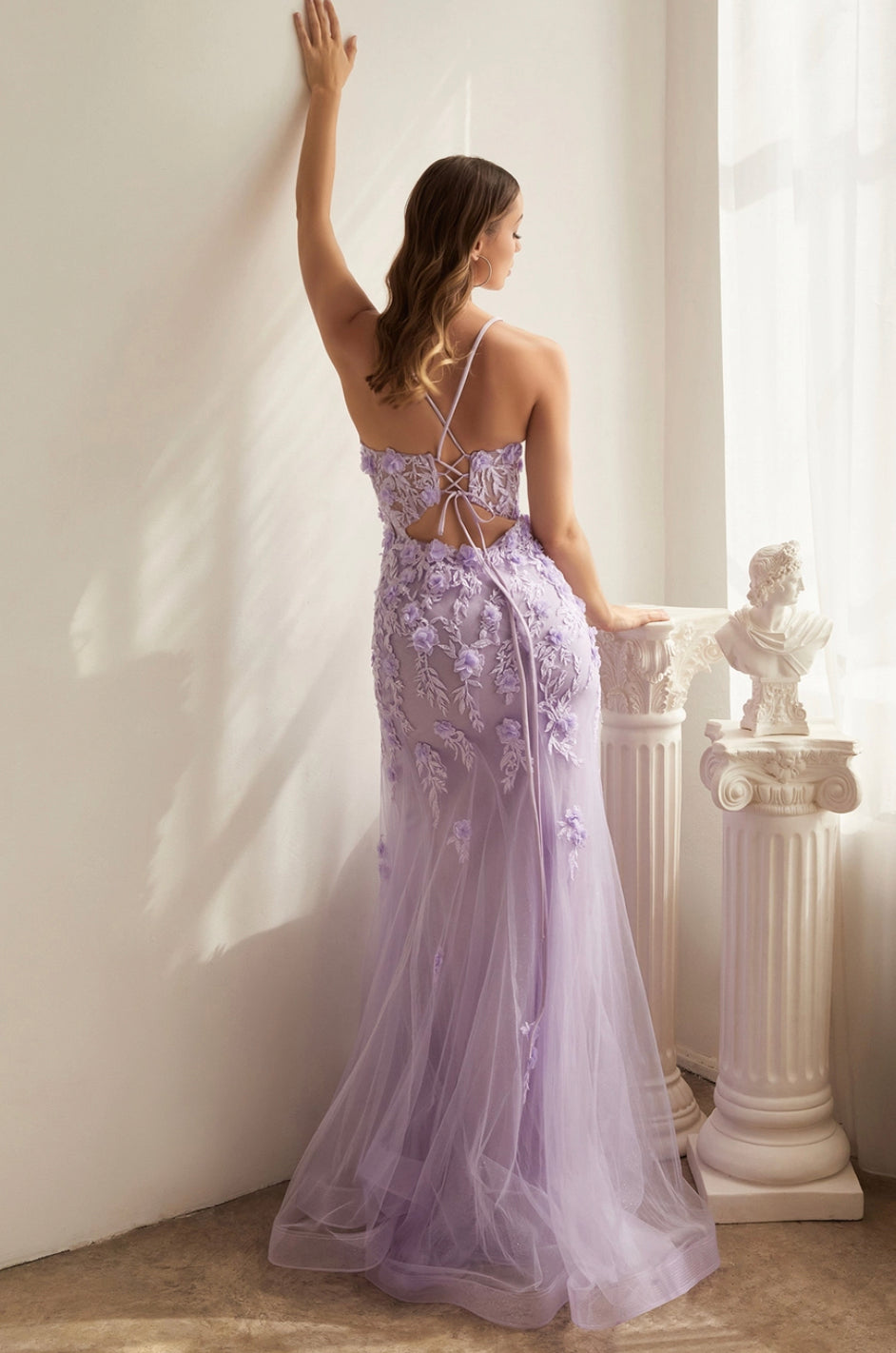 Fitted Floral Appliqué Tulle Gown
