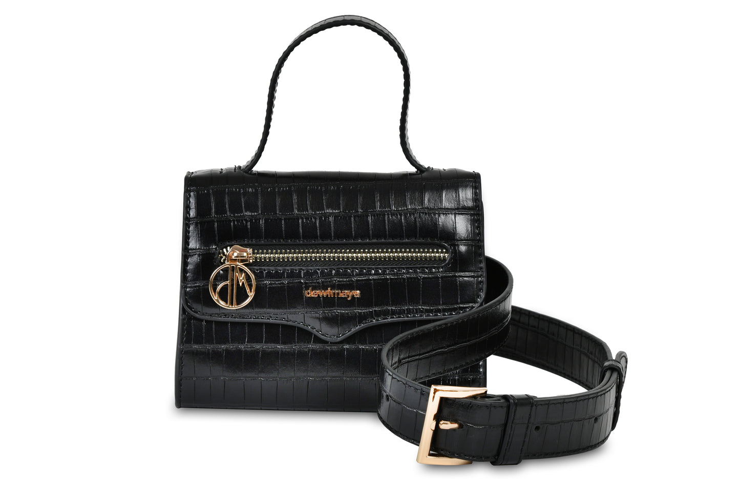 Dewi Maya Arliana Black Belt Crossbody Bag front view made by Dewi Maya available at the best boutique in Upstate South Carolina Spartanburg Greenville Dewi Maya Boutique
