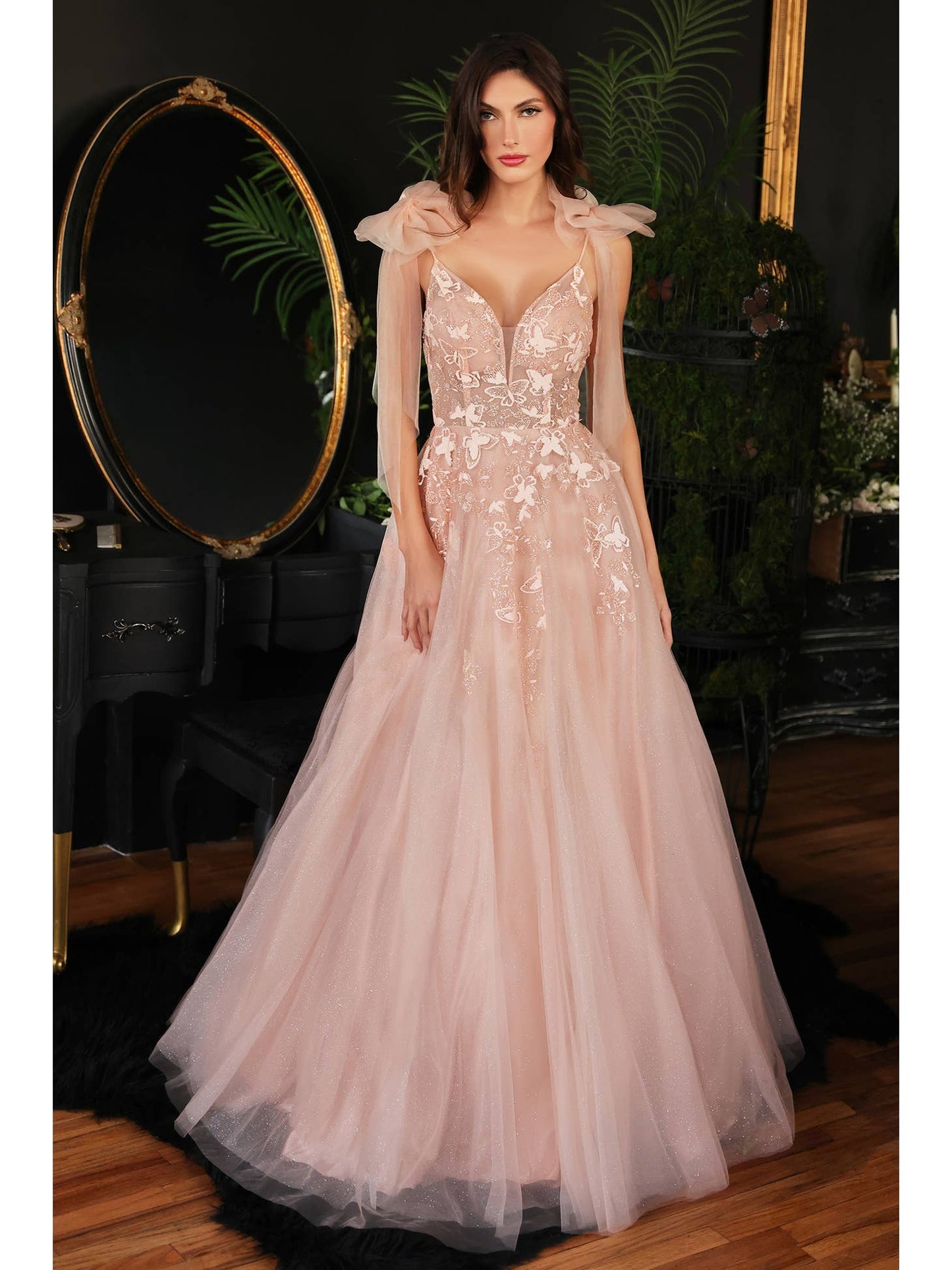 A-Line Tulle Gown with Floral Detail