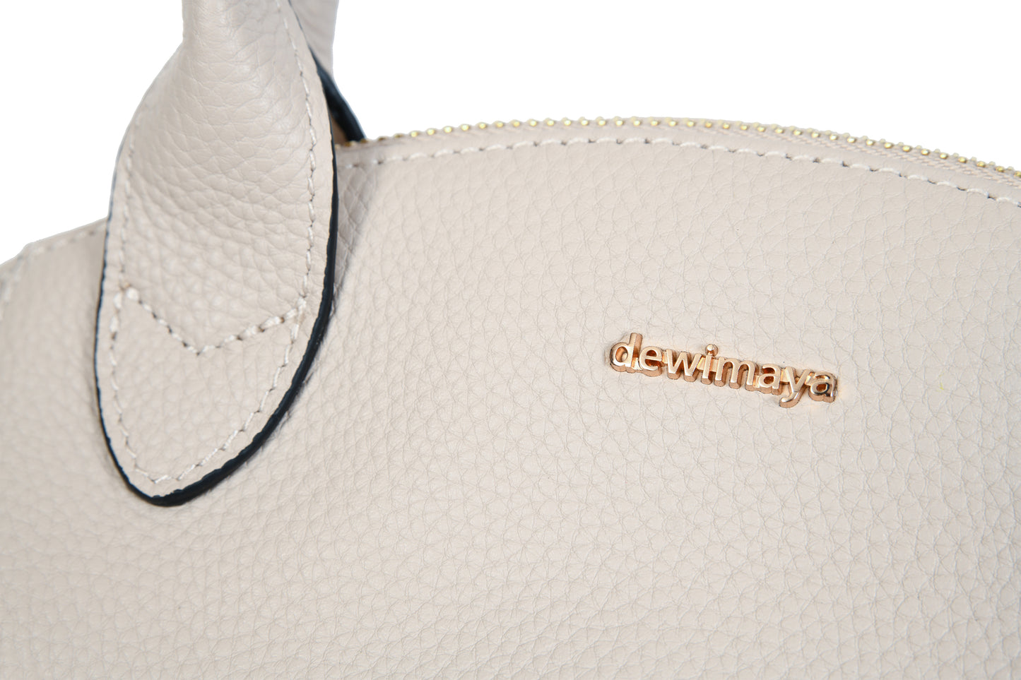 Bali Pebble Grain Leather Cream White Handbag made by Dewi Maya gold logo and stitching available at the best boutique in Upstate South Carolina Spartanburg Greenville Dewi Maya Boutique