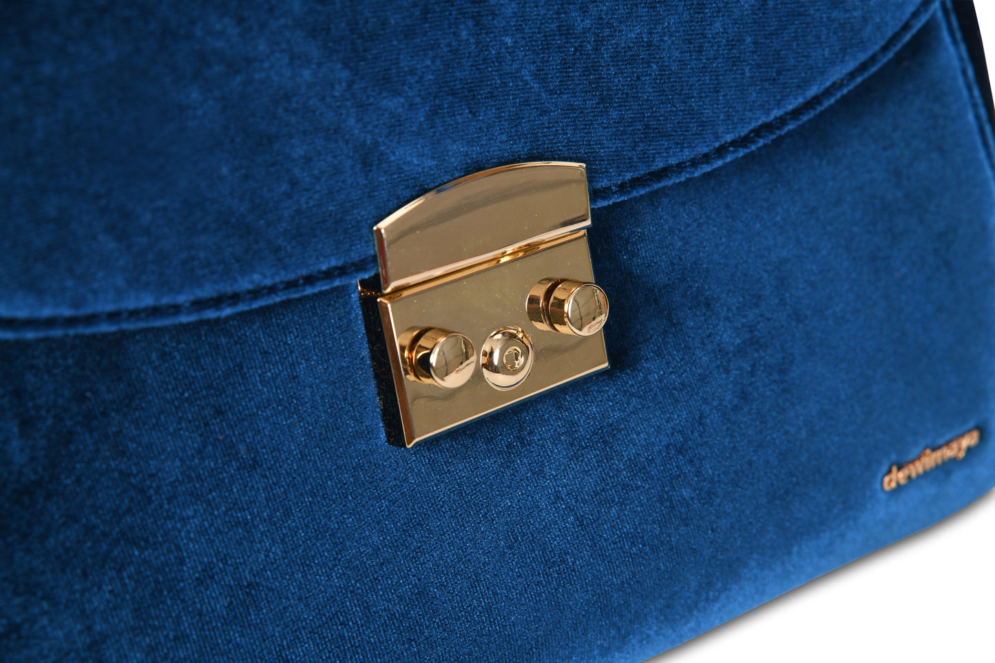 Charlotte Dark Blue Velvet Handbag made by Dewi Maya gold clasp available at the best boutique in Upstate South Carolina Spartanburg Greenville Dewi Maya Boutique