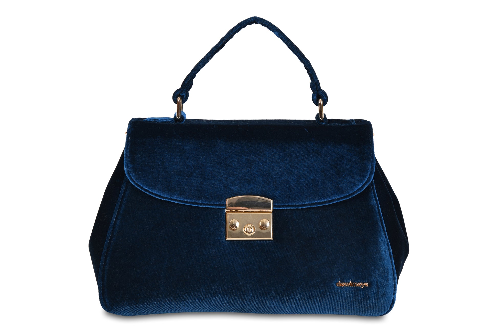 Charlotte Dark Blue Velvet Handbag made by Dewi Maya front view available at the best boutique in Upstate South Carolina Spartanburg Greenville Dewi Maya Boutique