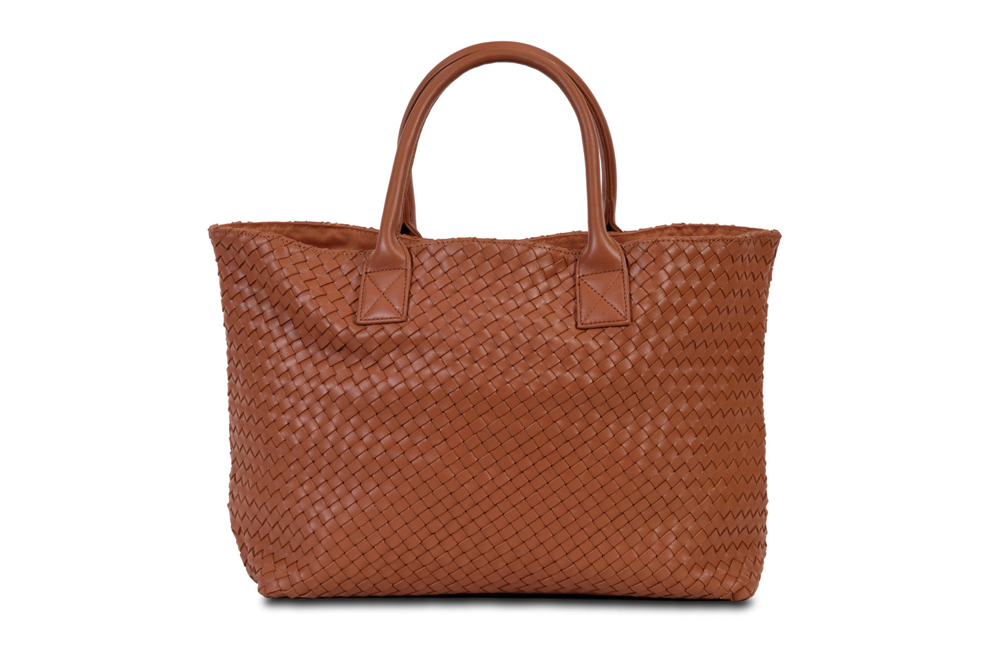 Destarina Coffee Brown Crosshatch Leather Tote Bag Handbag made by Dewi Maya front view available at the best boutique in Upstate South Carolina Spartanburg Greenville Dewi Maya Boutique