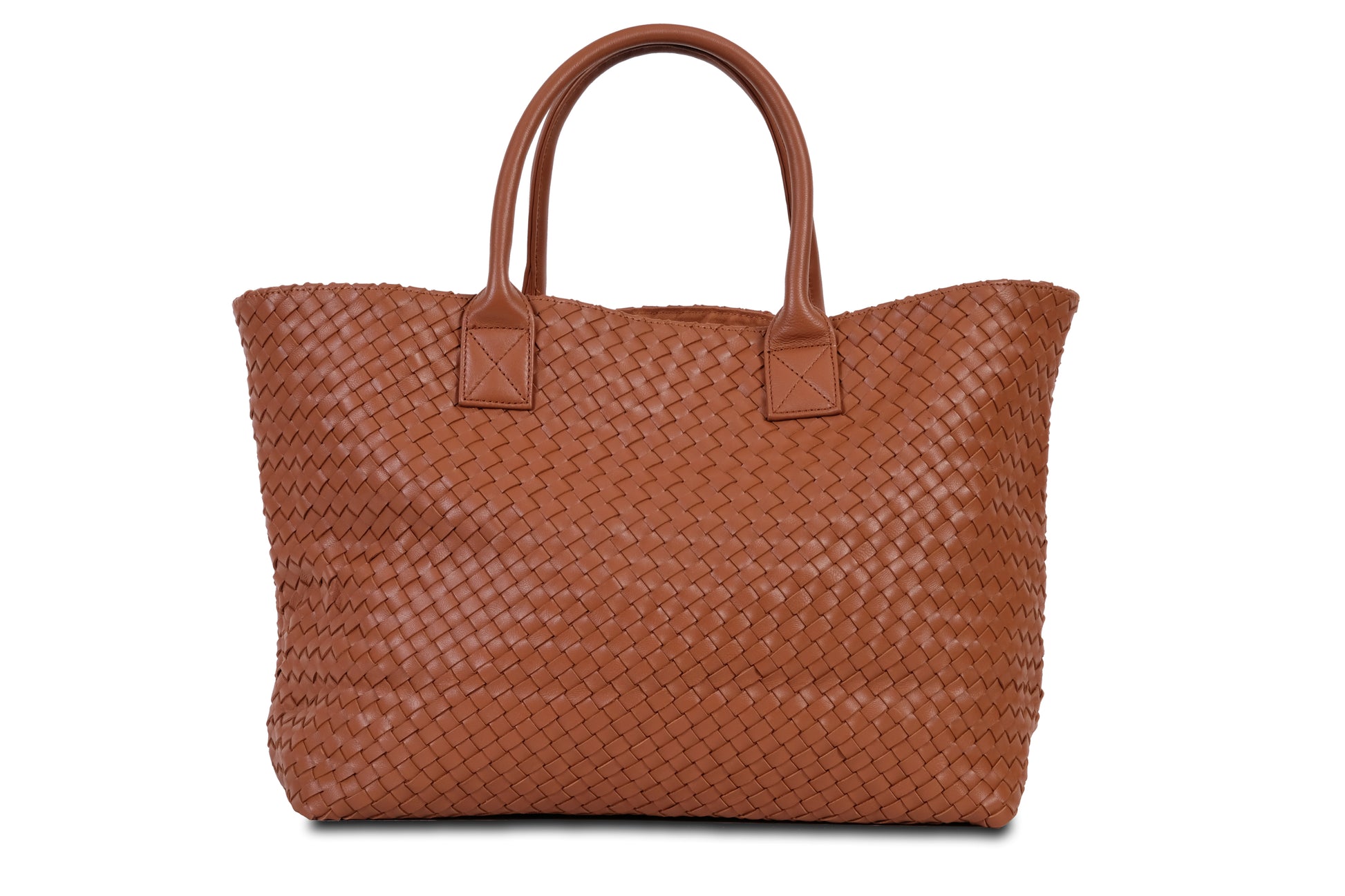 Destarina Coffee Brown Crosshatch Leather Tote Bag Handbag made by Dewi Maya back view available at the best boutique in Upstate South Carolina Spartanburg Greenville Dewi Maya Boutique