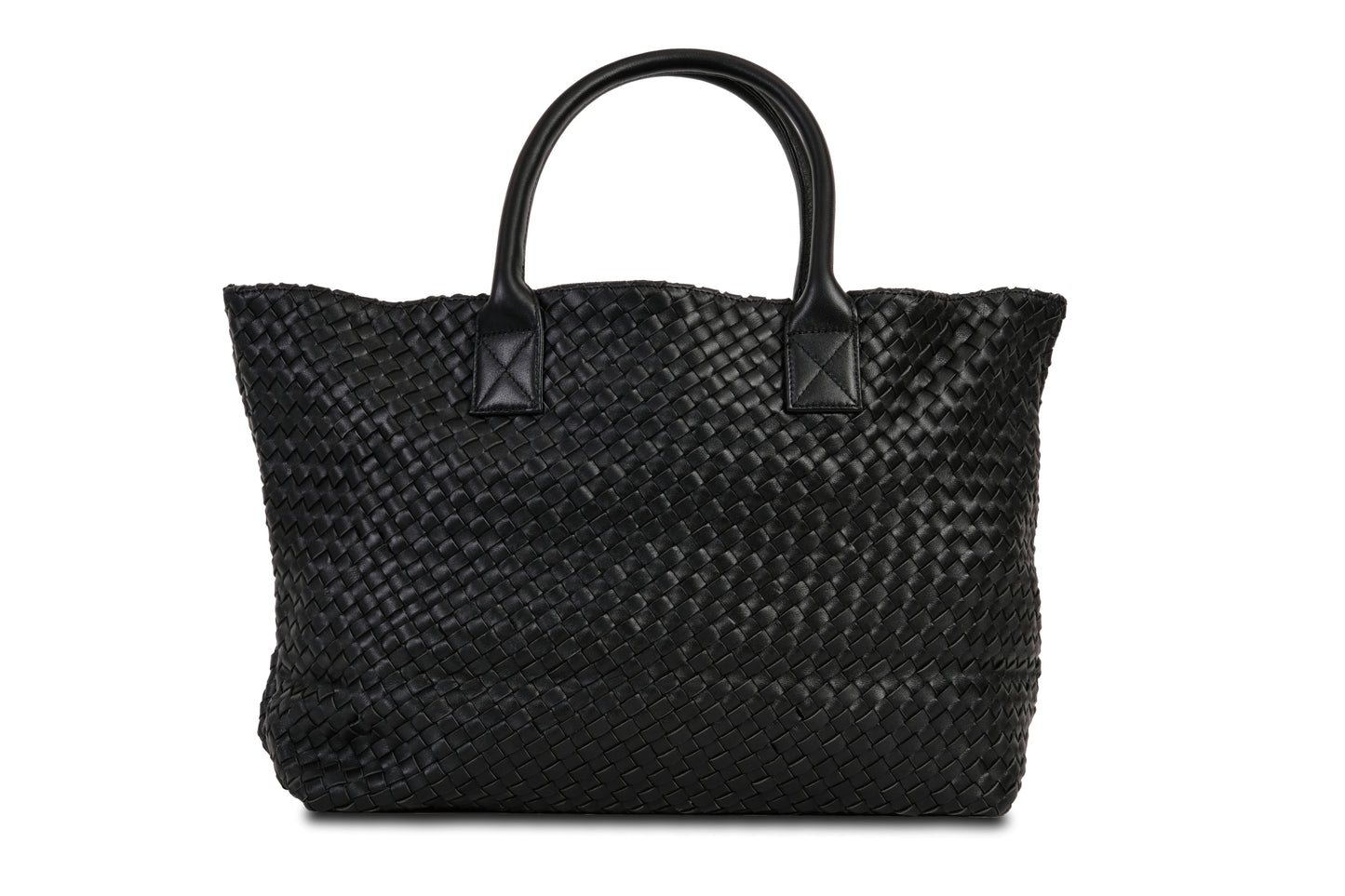 Destarina Midnight Black Crosshatch Leather Tote Bag Handbag made by Dewi Maya back view available at the best boutique in Upstate South Carolina Spartanburg Greenville Dewi Maya Boutique