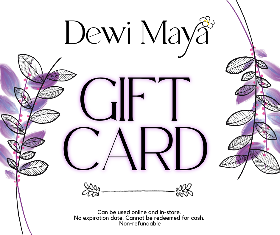 Dewi Maya gift card available for online purchases at dewimaya.com and in store at the best boutique in Upstate South Carolina in Spartanburg and Greenville Dewi Maya Boutique