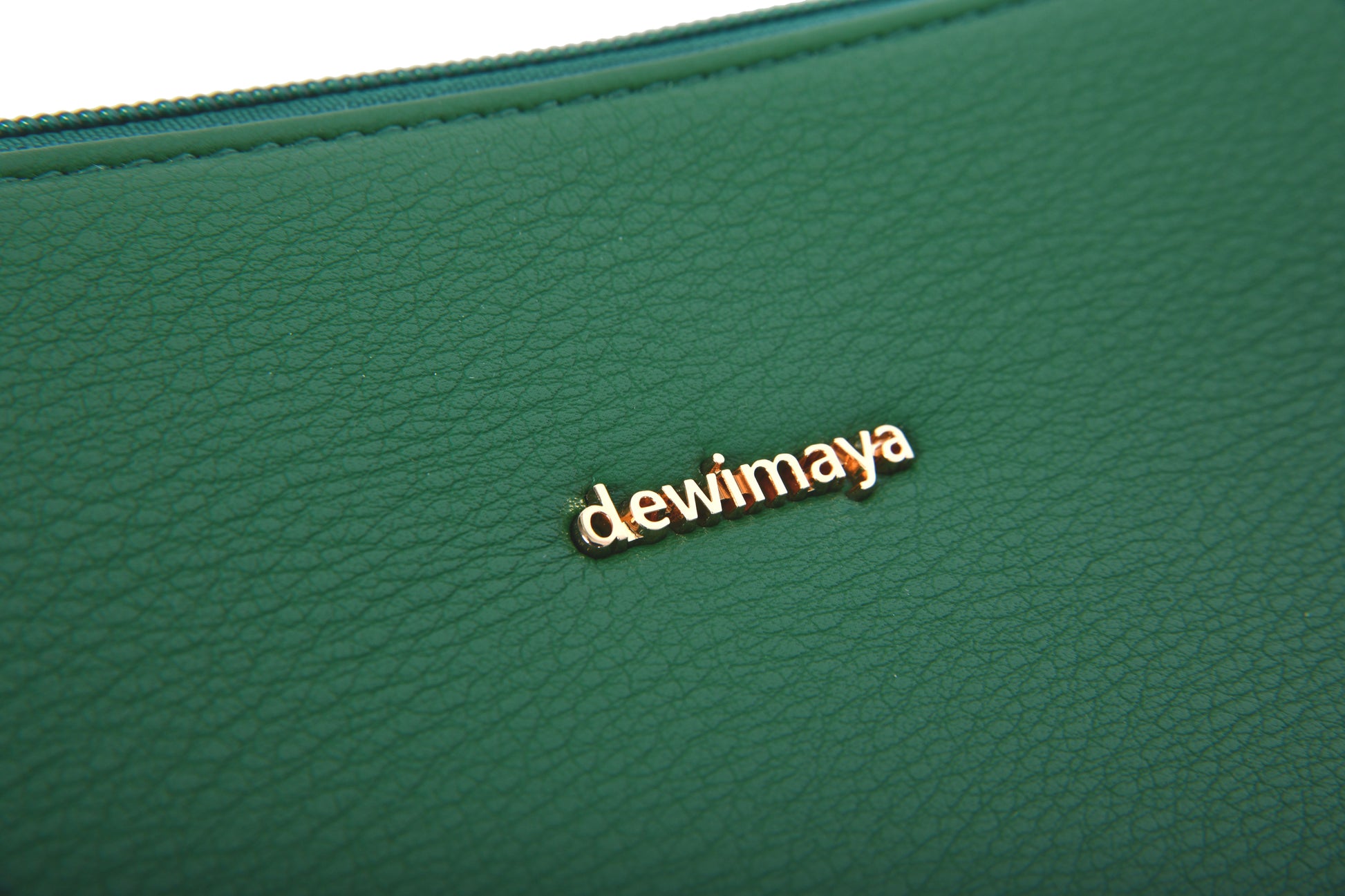 Liliana Green Pebble Grain Faux Leather Handbag Clutch Make up Pouch made by Dewi Maya gold logo available at the best boutique in Upstate South Carolina Spartanburg Greenville Dewi Maya Boutique
