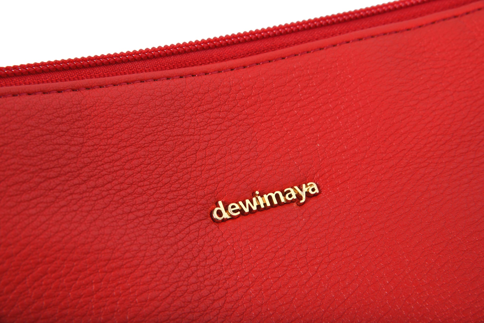 Liliana Red Pebble Grain Faux Leather Handbag Clutch Make up Pouch made by Dewi Maya gold logo available at the best boutique in Upstate South Carolina Spartanburg Greenville Dewi Maya Boutique