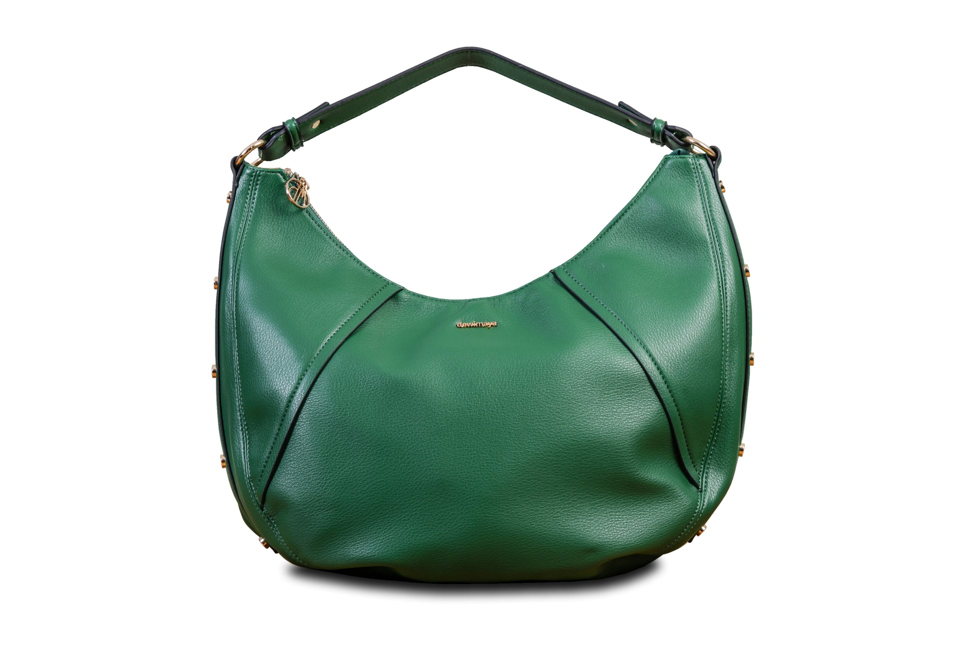 Luna Green Crescent Pebble Grain Faux Leather Handbag made by Dewi Maya front view available at the best boutique in Upstate South Carolina Spartanburg Greenville Dewi Maya Boutique