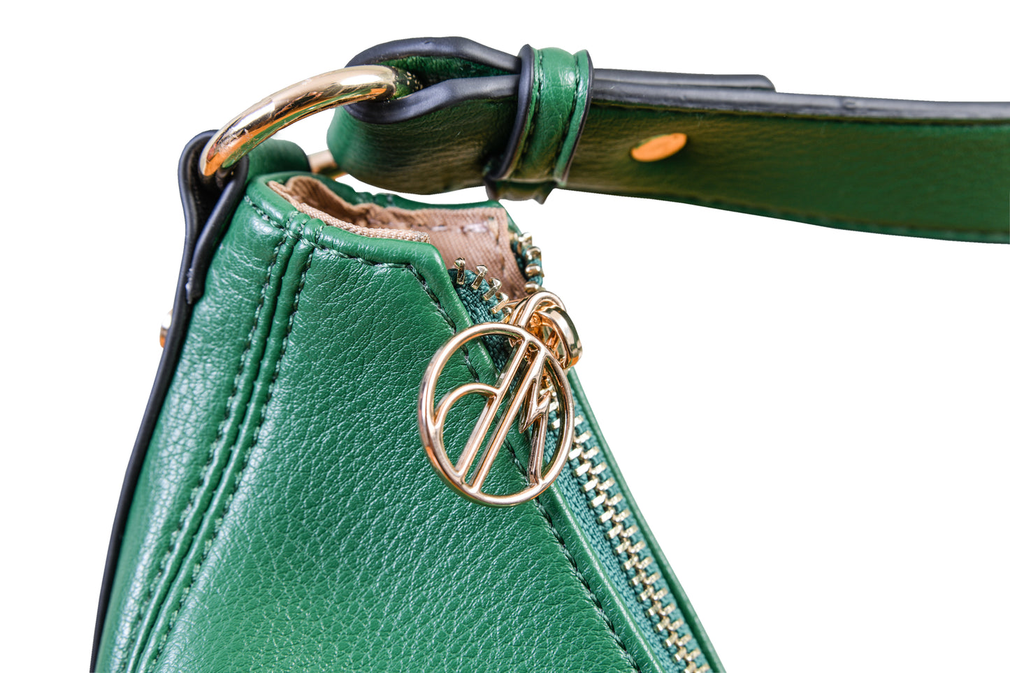 Luna Green Crescent Pebble Grain Faux Leather Handbag made by Dewi Maya gold zipper pull available at the best boutique in Upstate South Carolina Spartanburg Greenville Dewi Maya Boutique