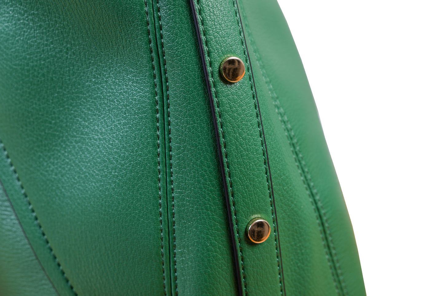 Luna Green Crescent Pebble Grain Faux Leather Handbag made by Dewi Maya detail photo of gold rivets available at the best boutique in Upstate South Carolina Spartanburg Greenville Dewi Maya Boutique