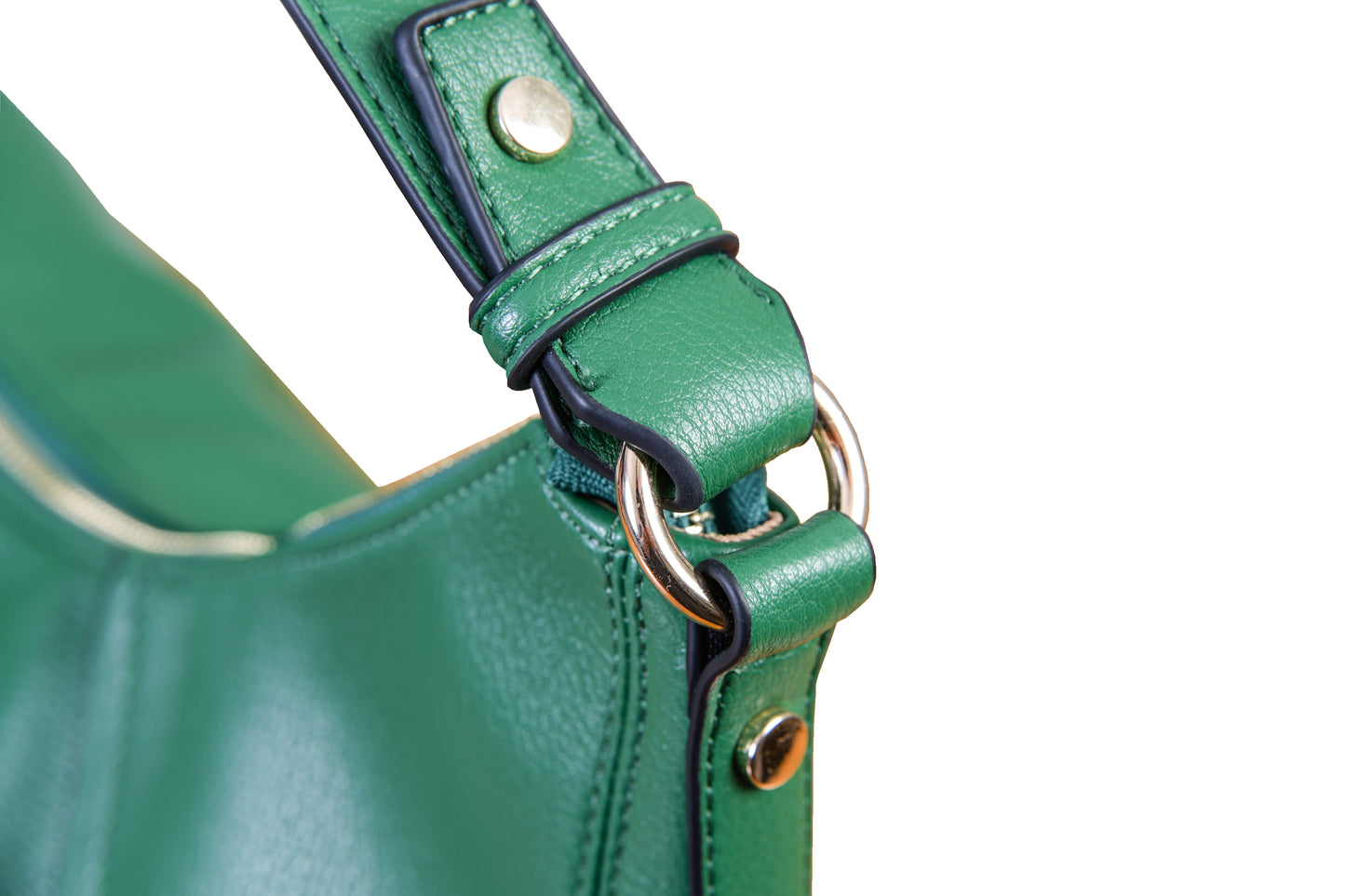 Luna Green Crescent Pebble Grain Faux Leather Handbag made by Dewi Maya strap attachment available at the best boutique in Upstate South Carolina Spartanburg Greenville Dewi Maya Boutique