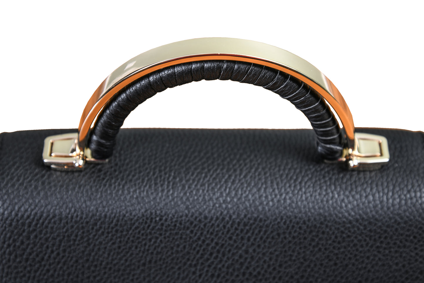 Mini Crossbody Pebble Grain Faux Leather Midnight Black Handbag made by Dewi Maya gold arched handle available at the best boutique in Upstate South Carolina Spartanburg Greenville Dewi Maya Boutique