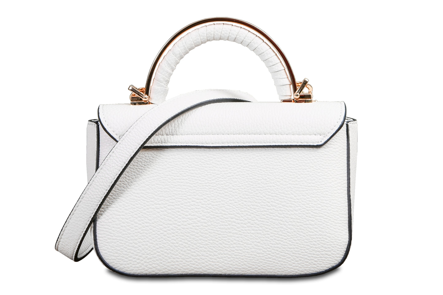Mini Crossbody Pebble Grain Faux Leather Pearl White Handbag made by Dewi Maya back view available at the best boutique in Upstate South Carolina Spartanburg Greenville Dewi Maya Boutique