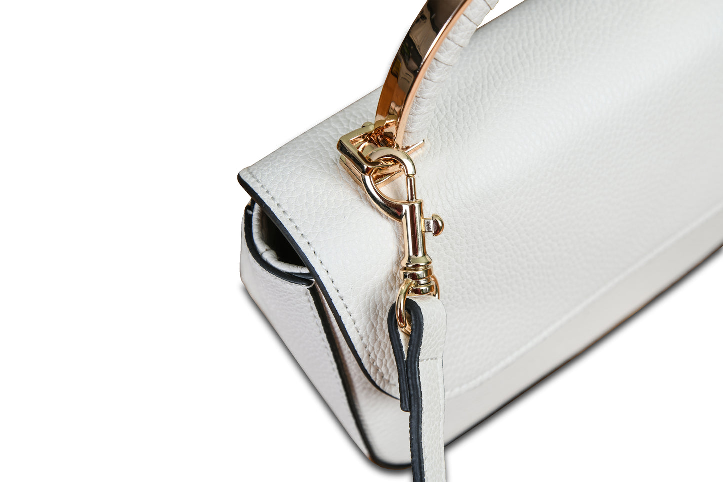 Mini Crossbody Pebble Grain Faux Leather Pearl White Handbag made by Dewi Maya gold shoulder strap clasp available at the best boutique in Upstate South Carolina Spartanburg Greenville Dewi Maya Boutique