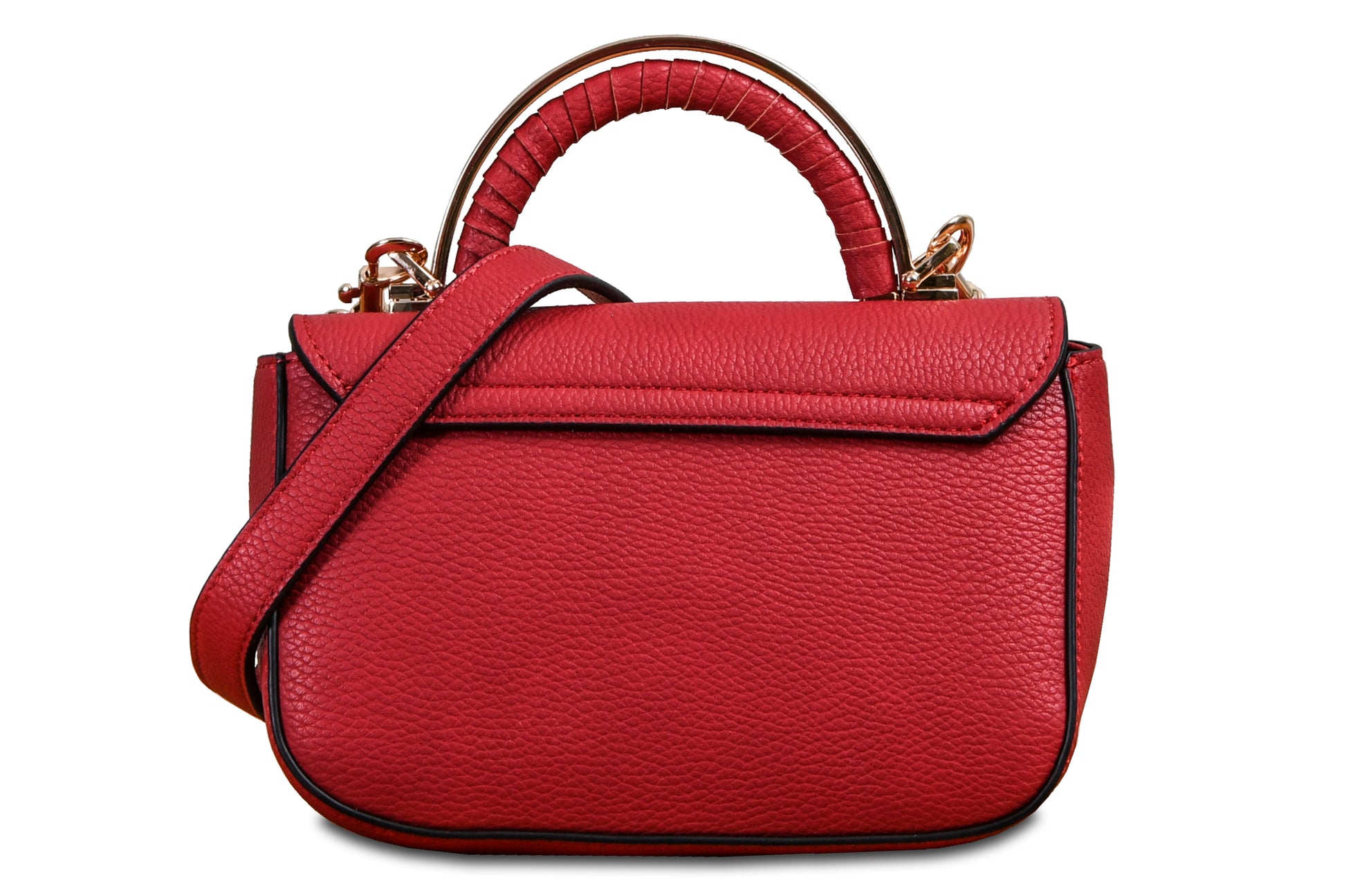 Mini Crossbody Pebble Grain Faux Leather Scarlet Red Handbag made by Dewi Maya back view available at the best boutique in Upstate South Carolina Spartanburg Greenville Dewi Maya Boutique