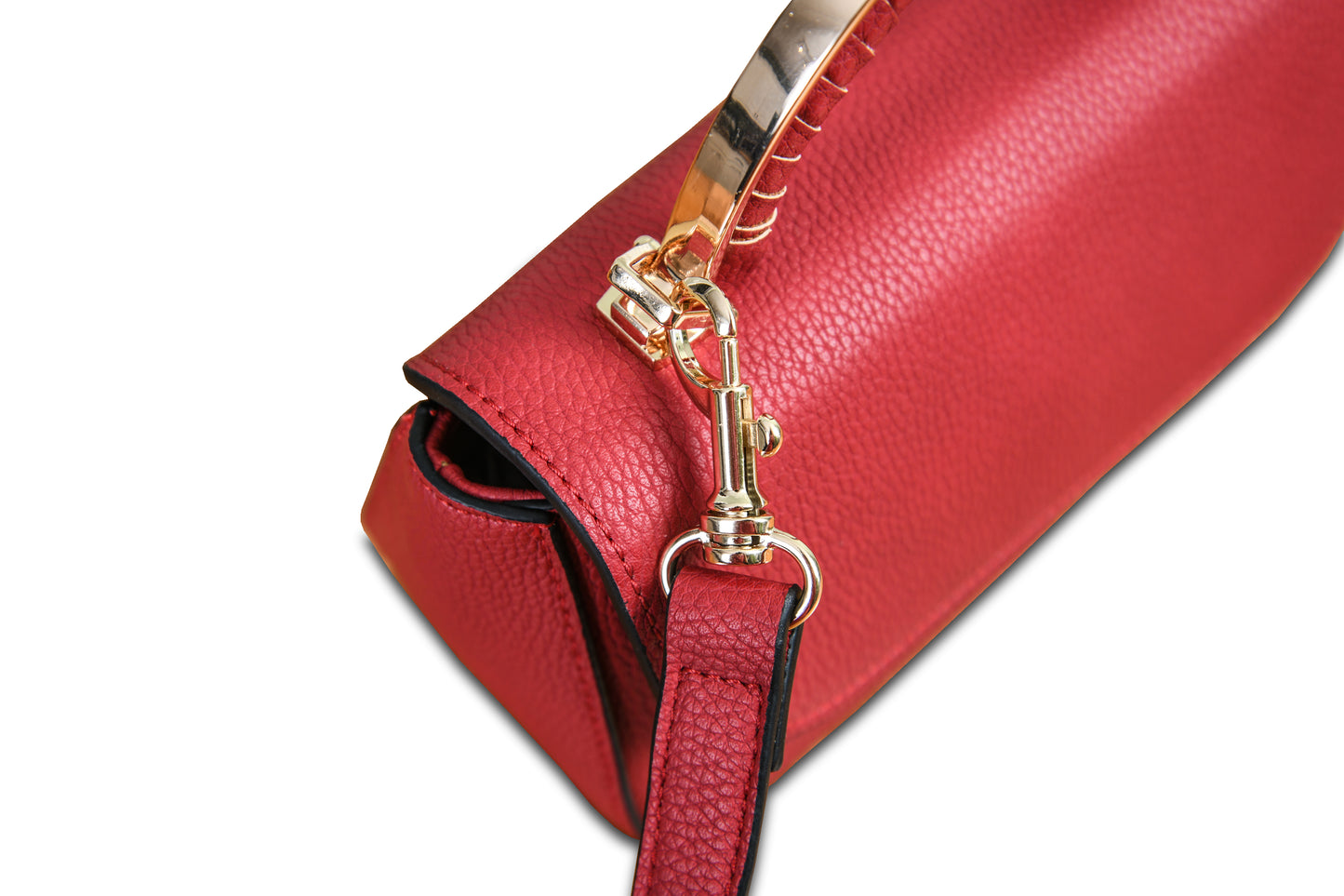 Mini Crossbody Pebble Grain Faux Leather Scarlet Red Handbag made by Dewi Maya gold shoulder strap clasp available at the best boutique in Upstate South Carolina Spartanburg Greenville Dewi Maya Boutique