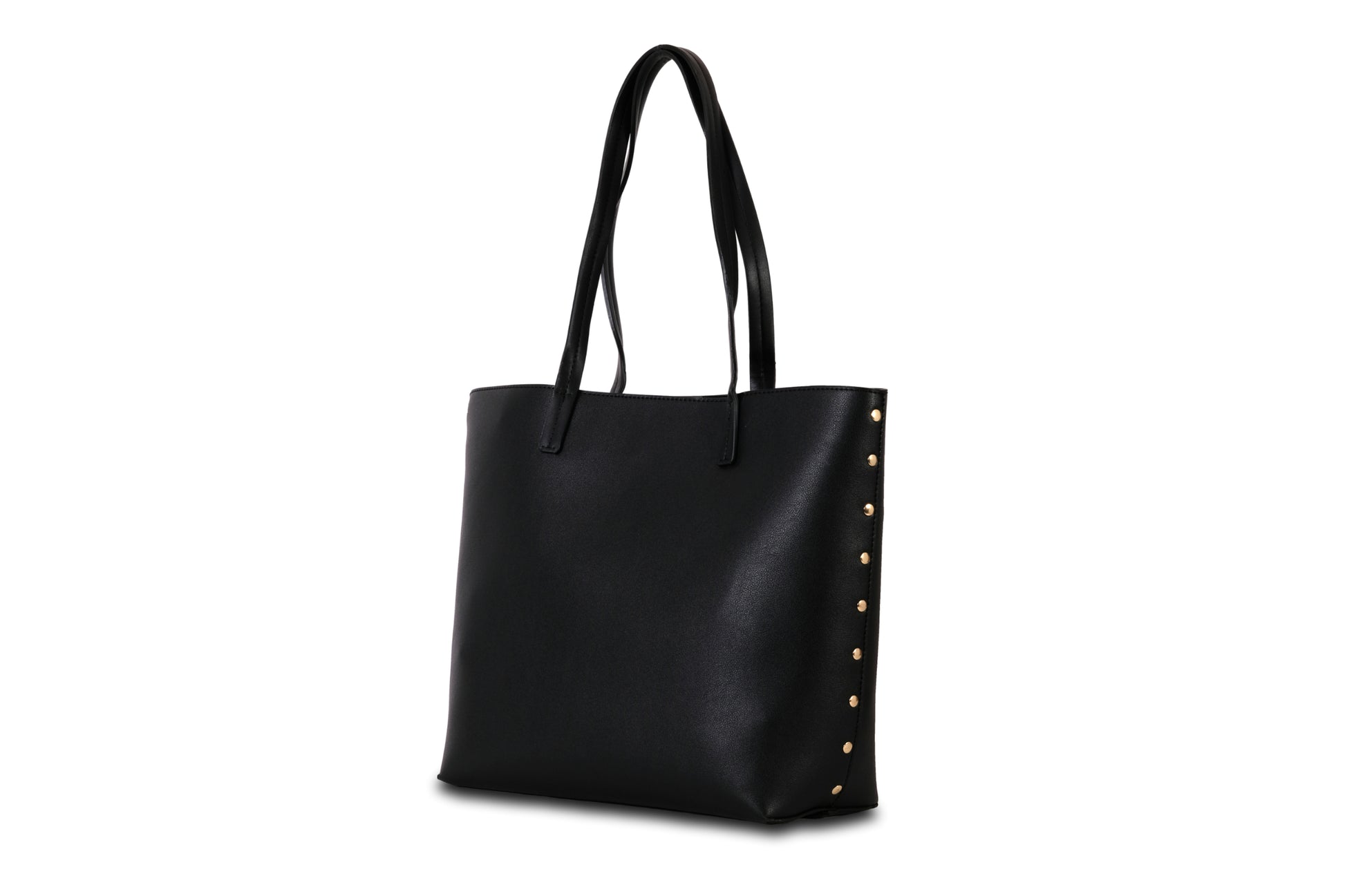 Rowi Pebble Grain Faux Leather Midnight Black Tote Bag Handbag made by Dewi Maya side view available at the best boutique in Upstate South Carolina Spartanburg Greenville Dewi Maya Boutique