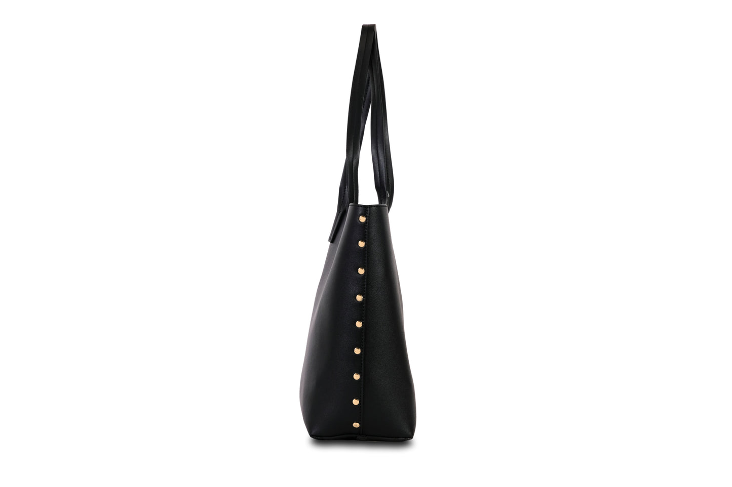 Rowi Pebble Grain Faux Leather Midnight Black Tote Bag Handbag made by Dewi Maya side view available at the best boutique in Upstate South Carolina Spartanburg Greenville Dewi Maya Boutique