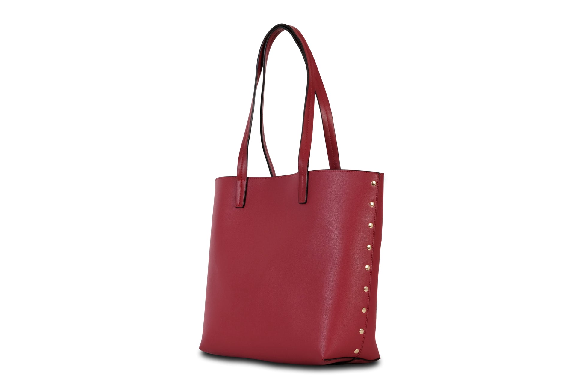 Rowi Pebble Grain Faux Leather Scarlet Red Tote Bag Handbag made by Dewi Maya side view available at the best boutique in Upstate South Carolina Spartanburg Greenville Dewi Maya Boutique