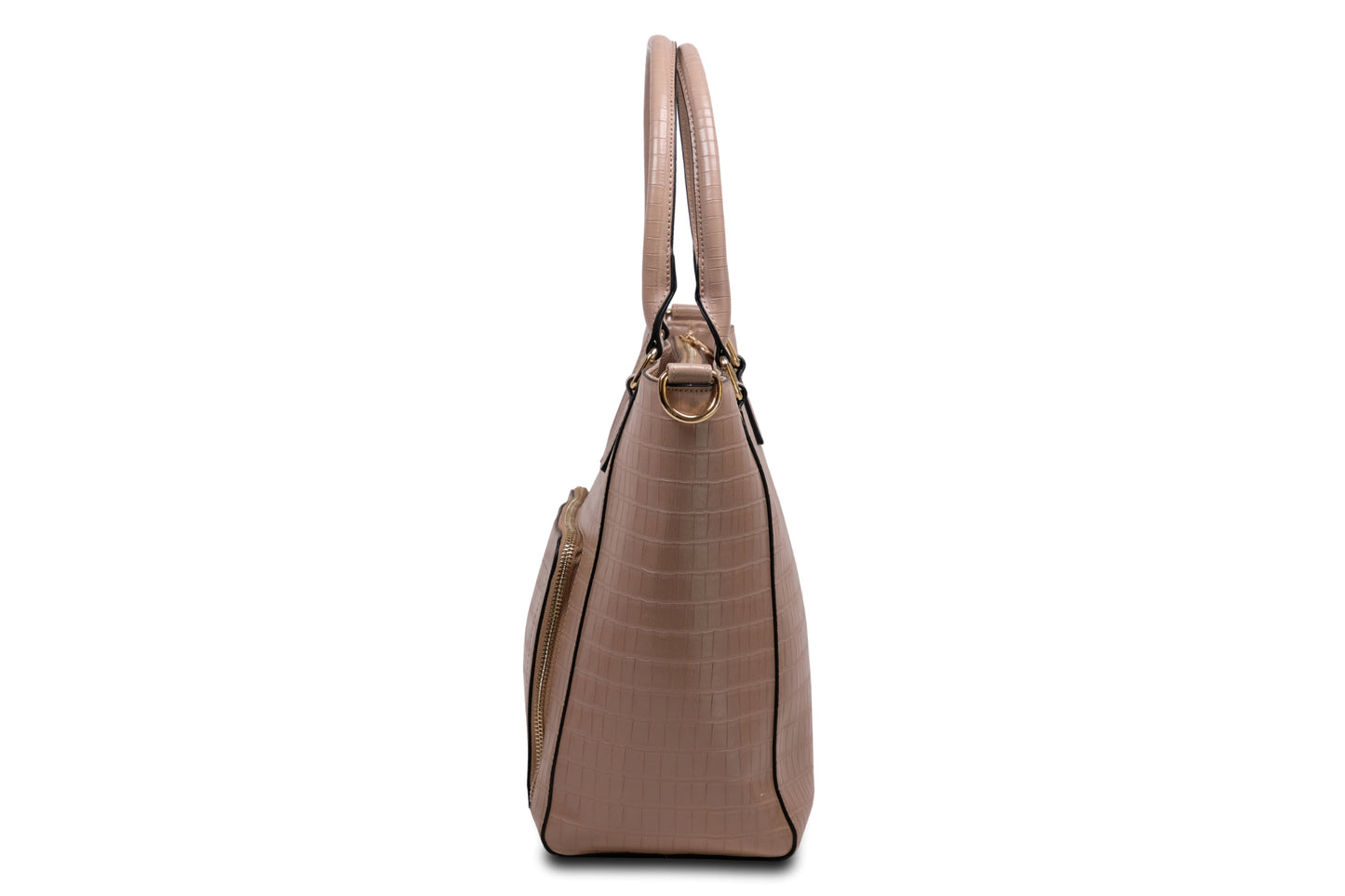 Tiara Faux Leather Light Brown Tote Bag Handbag made by Dewi Maya side view available at the best boutique in Upstate South Carolina Spartanburg Greenville Dewi Maya Boutique