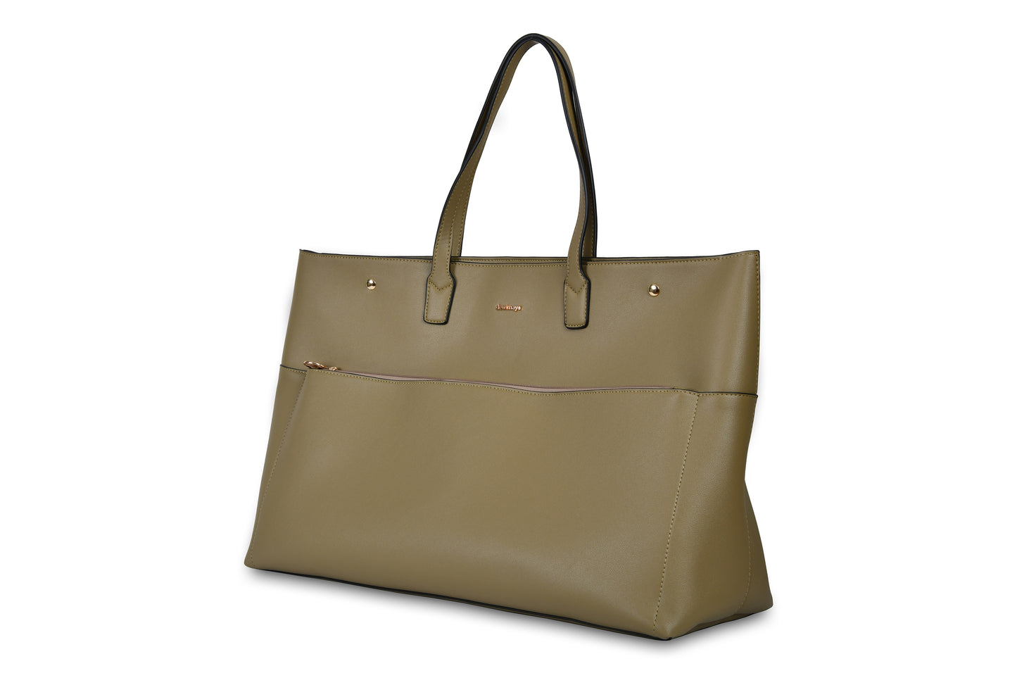 Zuma Pebble Grain Faux Leather Olive Green Big Tote Bag Beach Bag made bye Dewi Maya side view available at the best boutique in Upstate South Carolina Spartanburg Greenville Dewi Maya Boutique